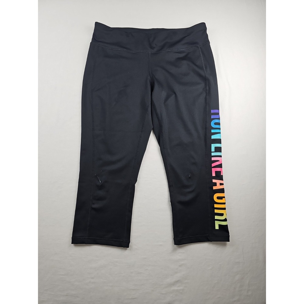 Ideology Leggings Women's L Crop Run Like A Girl Colorful Capri Yoga Pants Black